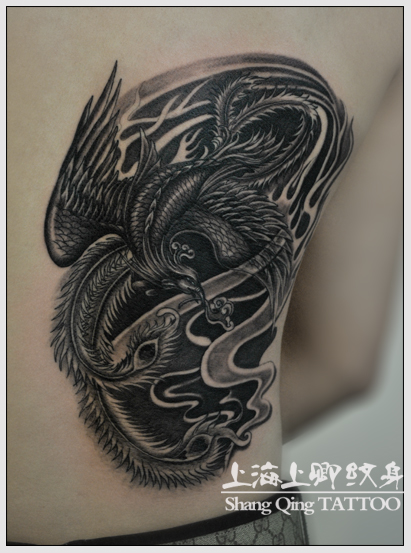 上海纹身店上卿纹身作品——凤凰纹身（遮盖胎记）