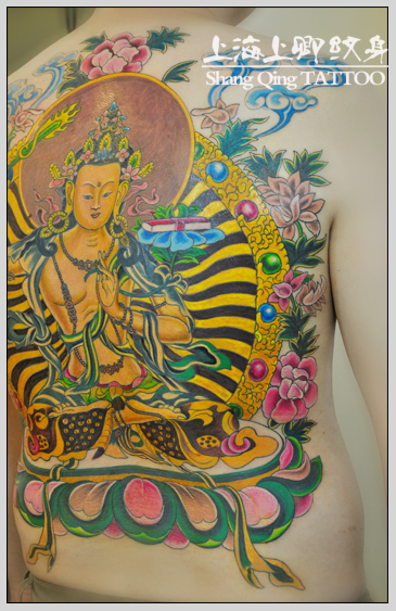 上海专业纹身店上卿纹身作品——中国佛教四大菩萨之一：文殊菩萨